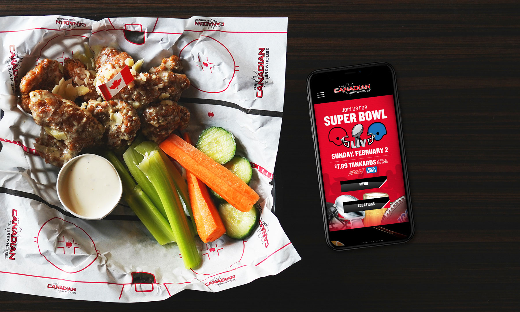 Super Bowl banner on The Canadian Brewhouse Website iPhone Rendering.