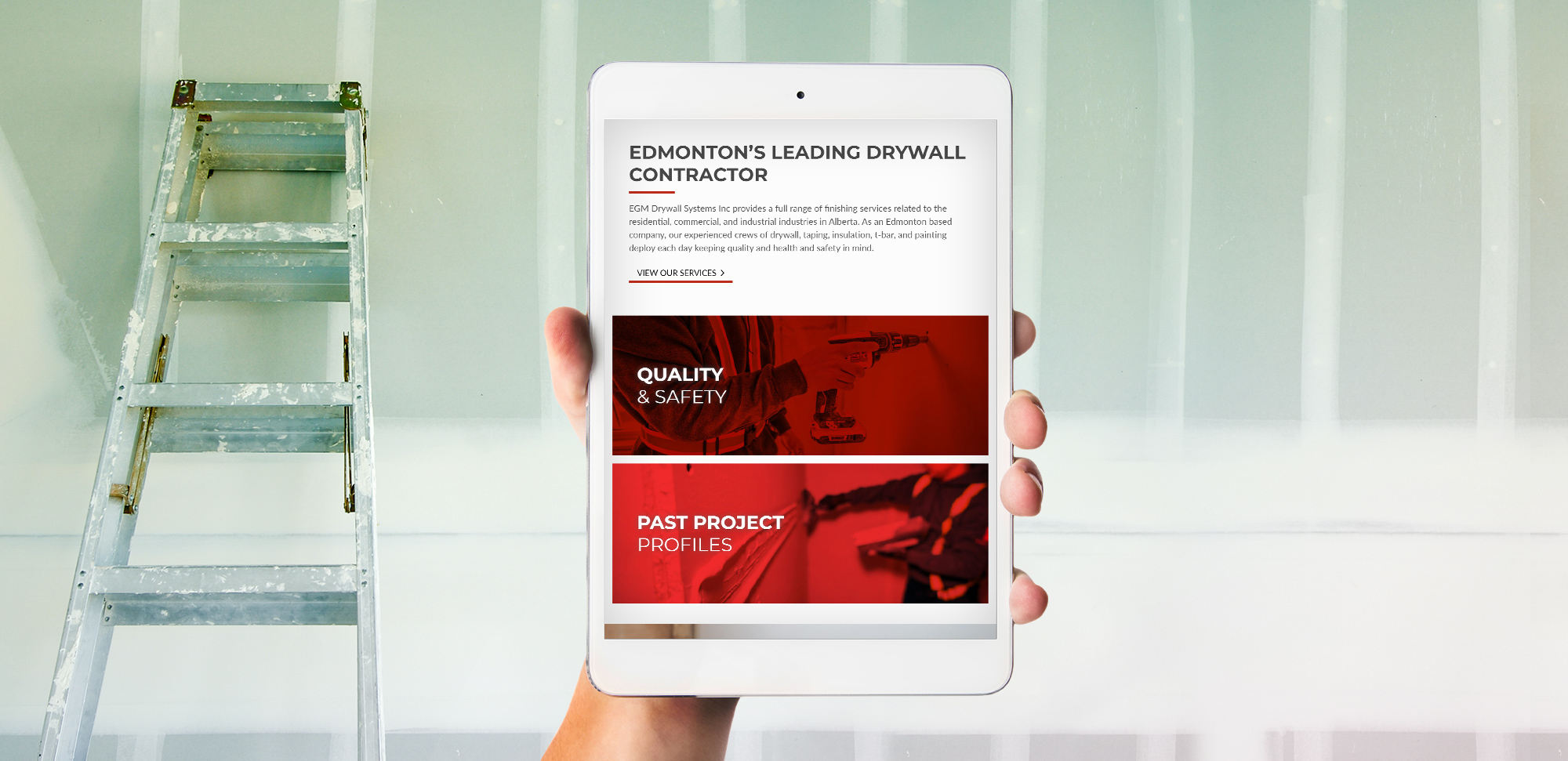EGM Drywall Website on an IPad Banner