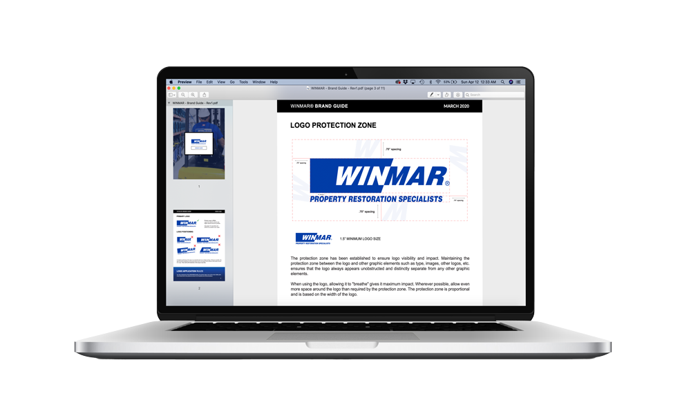 WINMAR Brand Guide on a Computer Screen