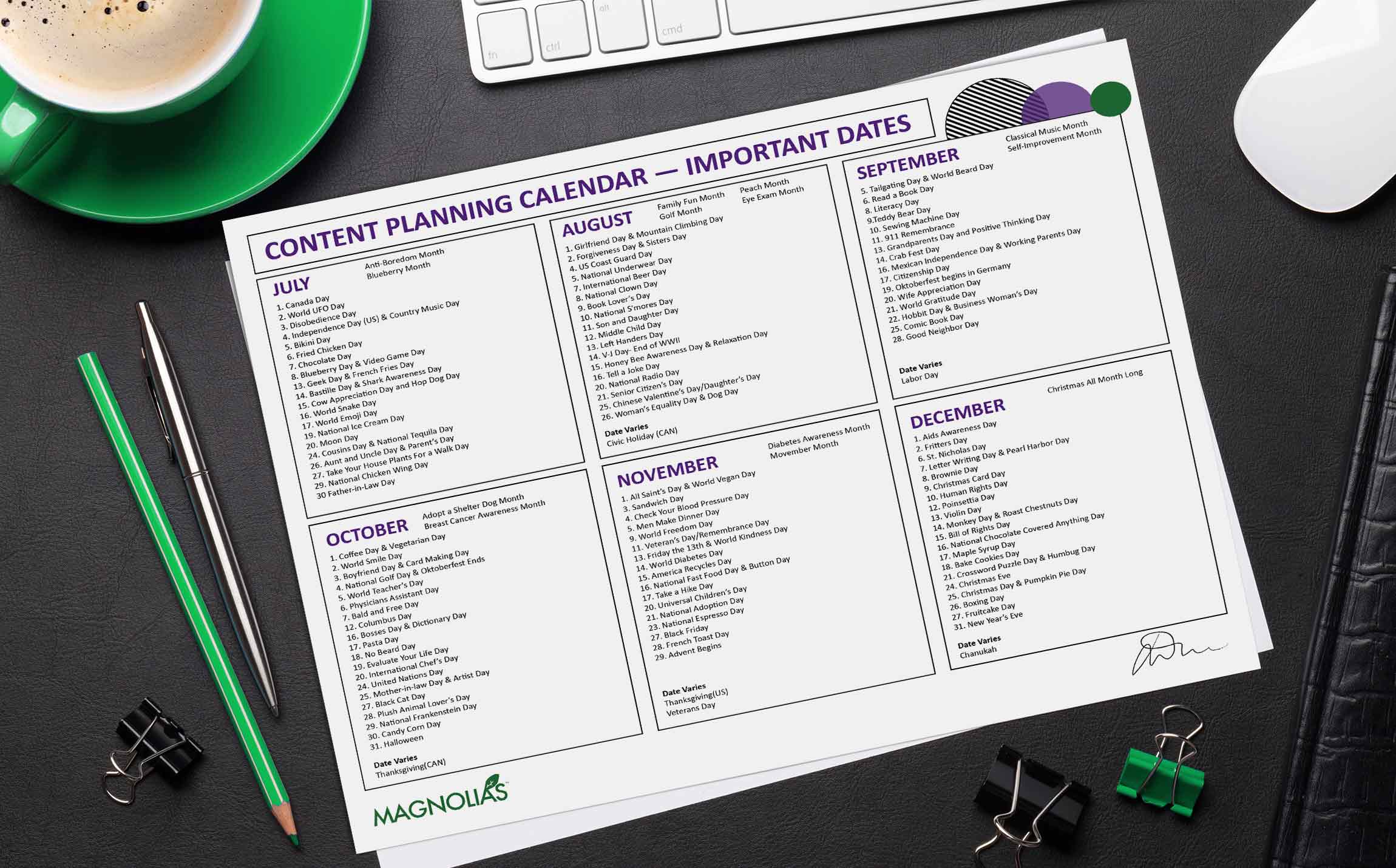 Social media content planning calendar banner.